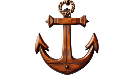 Wooden anchor with rope details for a coastal-themed interior. Adds a touch of nautical elegance to any room, isolated on transparent background. © hamad