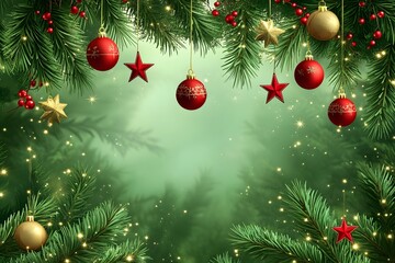 Christmas green banner background stars