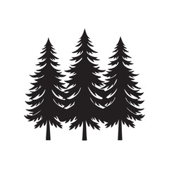 Fototapeta premium pine tree silhouette vector, black and white silhouette, vector and illustration isolated on white background, black and white