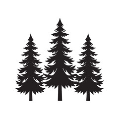 pine tree silhouette vector, black and white silhouette, vector and illustration isolated on white background, black and white