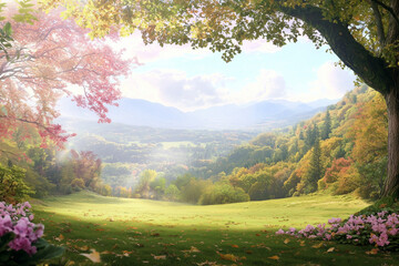 Misty Autumn Wonderland: A Panoramic View of Fall Colors