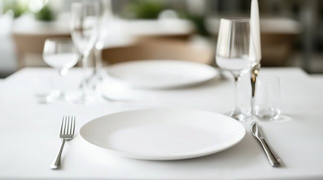 Elegant table setting in bright restaurant interior