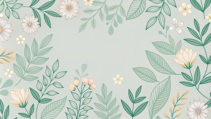 Elegant Floral Border Design with Soft Green Hues and Delicate Blooms
