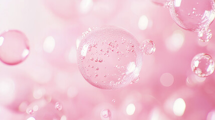 Pink Collagen bubbles Drops pink serum cream lotion drop into skin cells bubbles texture  background