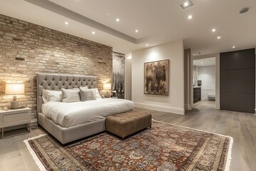 Elegant bedroom with decorative rugs