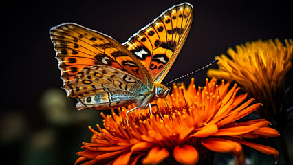 Beautiful butterfly on vibrant orange flower. Nature, insect, macro, wildlife, beauty, close up, detail, macro photography, butterfly, flower, orange, nature, wildlife, insect, macro, close up