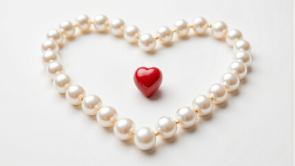 Obraz premium Elegant Heart-Shaped Pearl Necklace with Red Accent