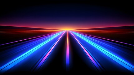 Futuristic road at night with vibrant streaks of light.