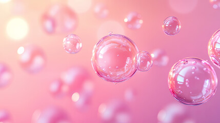 Pink Collagen bubbles Drops pink serum cream lotion drop into skin cells bubbles texture  background