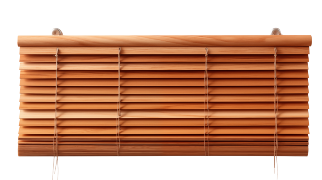 Add charm and elegance to your windows with wooden blinds, a perfect balance of style and practicality, isolated on transparent background.
