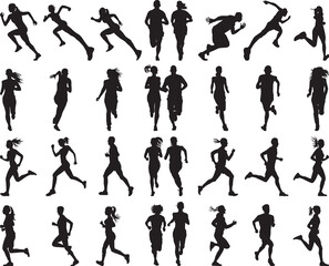 Black silhouettes of runners