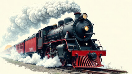 Train with smoke on white background.
