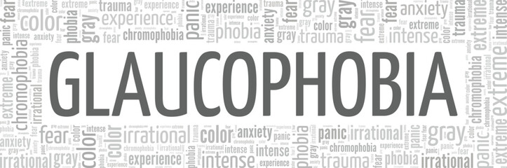 Glaucophobia: Fear of the Color Gray word cloud conceptual design isolated on white background.