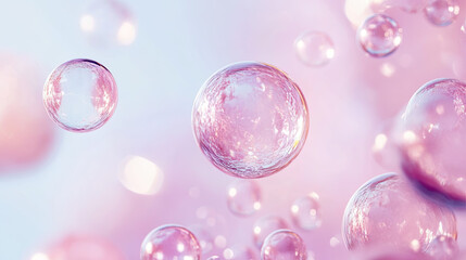 Pink Collagen bubbles Drops pink serum cream lotion drop into skin cells bubbles texture  background