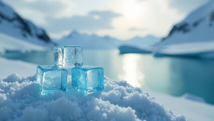 Ice cubes against the backdrop of Antarctica.