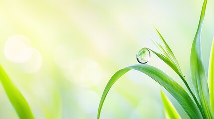 Dewdrop Resting On A Blade Of Fresh Green Grass