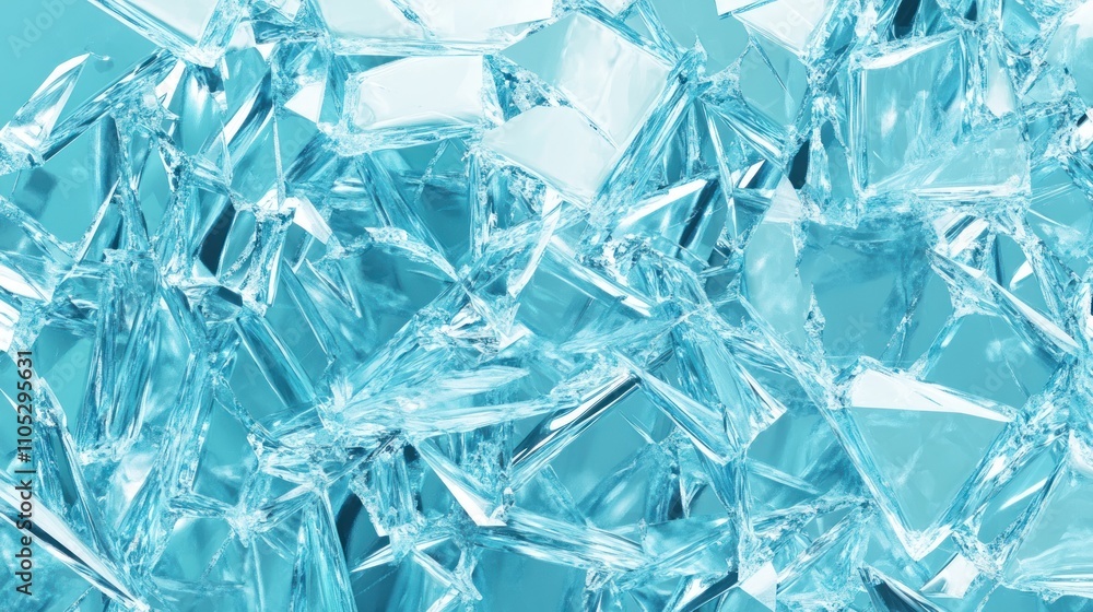 Poster shattered ice fragments create abstract blue texture