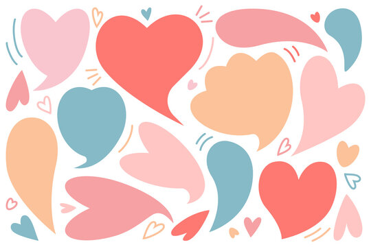 Cute set of speech bubbles in shape of hearts. Love chat. New message textbox. Speech bubbles for declaration of love for Happy Valentine's Day, Mother's Day, Women's Day, Birthday