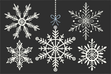 set of snowflakes on black