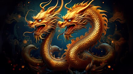 Chinese new year dragon and Happy new year Golden traditional chinese dragon background