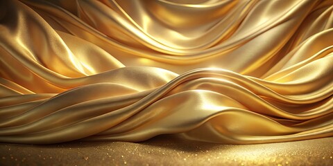 Luxurious Golden Silk Draped Fabric with Sparkling Glitter Background