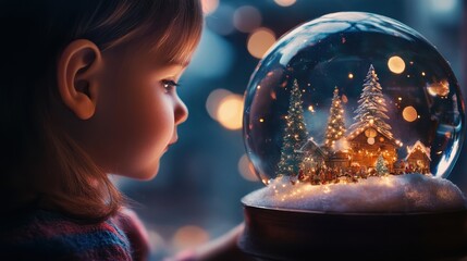 Naklejka premium Child Gazing into a Snow Globe