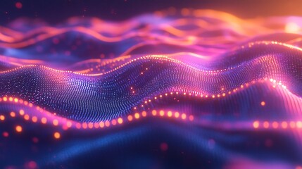 Abstract digital waves with glowing particles in vibrant colors.