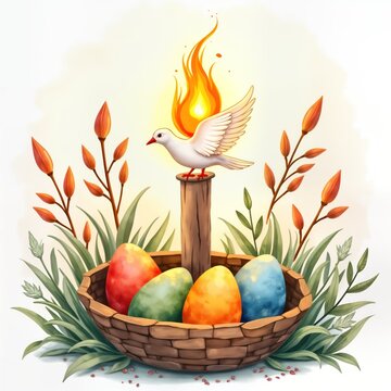 dove flame eggs basket easter scene clip art preview