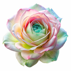 blooming rose with green white and pink
