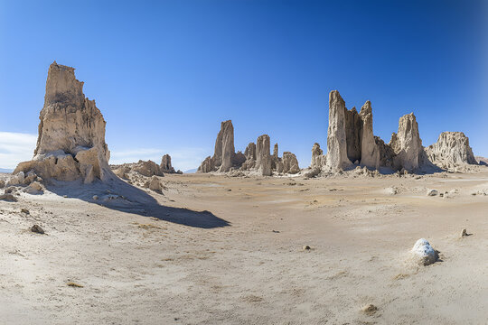 Mono Lake Tufa State Natural Reserve: Panoramic View of the Unique Tufa Towers under a Clear Blue Sky - Powered by Adobe