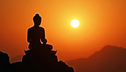 silhouette of buddha in sunset