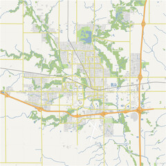 Map of Ames in Iowa in a normal road map style. Contains layered vector with roads water, parks, etc.