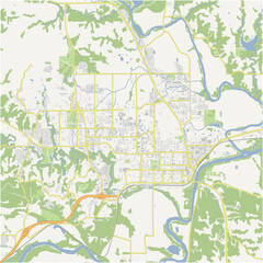 Map of Manhattan in Kansas in a normal road map style. Contains layered vector with roads water, parks, etc.