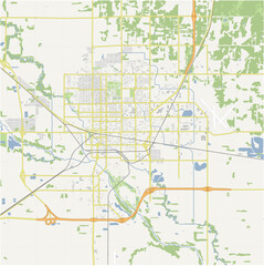Map of Hutchinson in Kansas in a normal road map style. Contains layered vector with roads water, parks, etc.