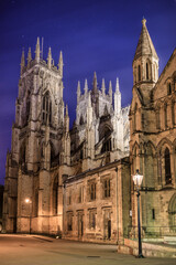 Fototapeta premium Beautiful architecture of York Minster cathedral at night, York, England, UK.