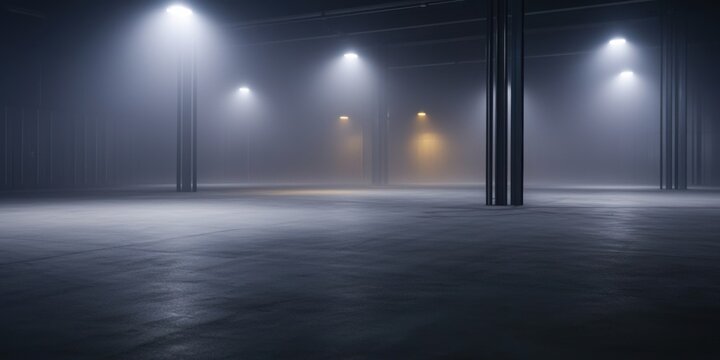 Mysterious warehouse illumination abandoned space ambient photography urban low angle evocative atmosphere