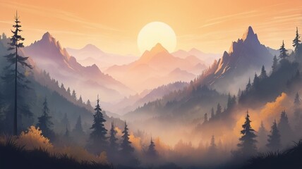Obraz premium illustration art of sunrise in the mountains