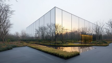 Obraz premium Mirrored Pavilion in Serene Landscape