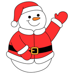 cute snowman wearing Santa Claus dress and raising hand illustration