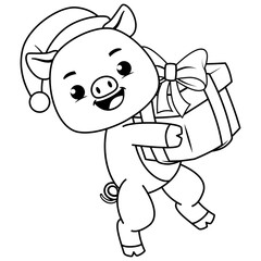 Christmas coloring page with pig for kids