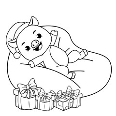 Christmas coloring page with pig for kids