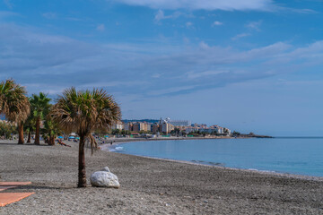 Nerja Playa Rio Seco beach Costa del Sol Spain Andalusia view towards Torrecilla