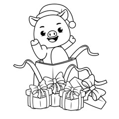 Christmas coloring page with pig for kids