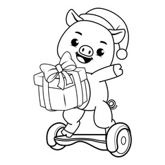 Christmas coloring page with pig for kids