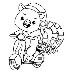 Christmas coloring page with pig for kids