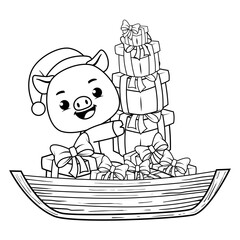 Christmas coloring page with pig for kids