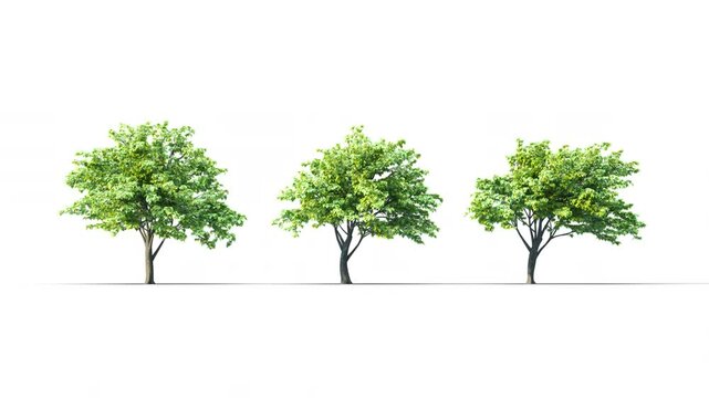 Spring trees swaying in the strong wind. 3d rendering drag and drop available. 3D tree swaying to the wind on a transparent background. Isolated 3D realistic tree on the wind with alpha channels. Simp