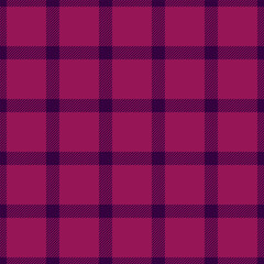 Smooth texture plaid check, hippie tartan seamless background. Diwali textile fabric vector pattern in dark and pink colors.