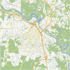 Map of Alexandria in Louisiana in a normal road map style. Contains layered vector with roads water, parks, etc.