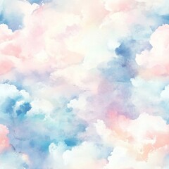 Pastel Watercolor Sky Clouds Seamless Pattern